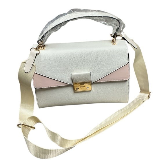 Boutique Handbags - Boutique - NWT - Chic White and Pink Crossbody Bag with Adjustable Guitar Strap